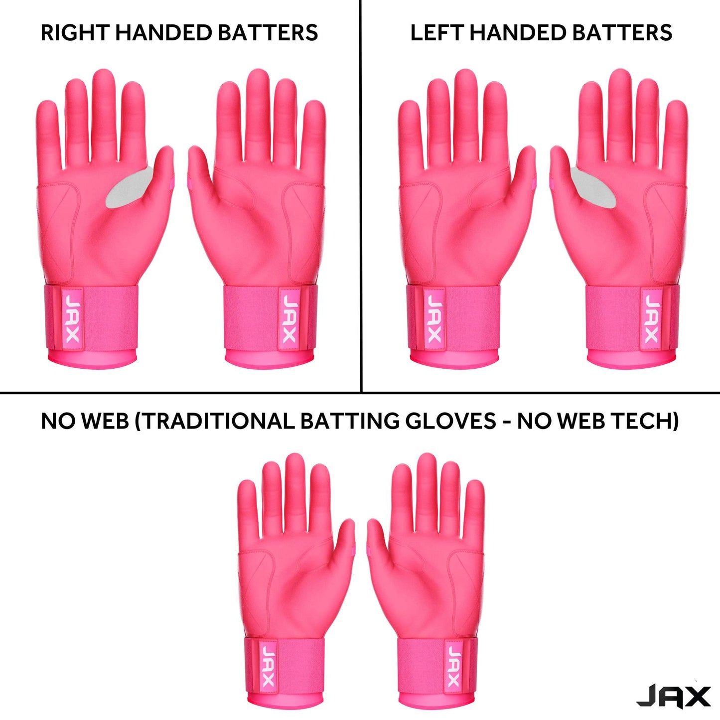 Jax Batting Gloves | Pink | Strap Cuff